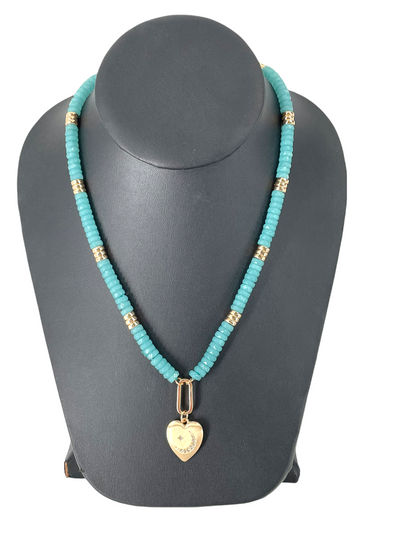 Turquoise Heart and Moon Beaded Necklace